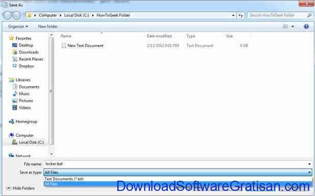 cara mengunci folder: membuat file batch