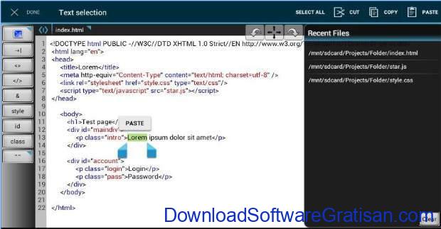 Aplikasi untuk Koding HTML di Android WebMasters HTML Editor Lite