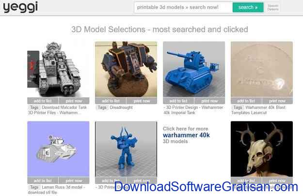 Situs Download Model STL Gratis untuk Printer 3D Yeggi