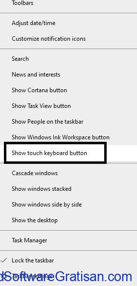 Aplikasi Keyboard Virtual Windows On-Screen Keyboard - Taskbar Menu
