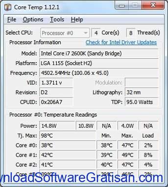 Aplikasi pemantau suhu CPU PC gratis terbaik Core Temp