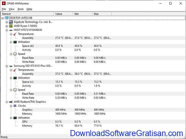 HWMonitor - Aplikasi Benchmark GPU GRATIS TERBAIK Untuk PC