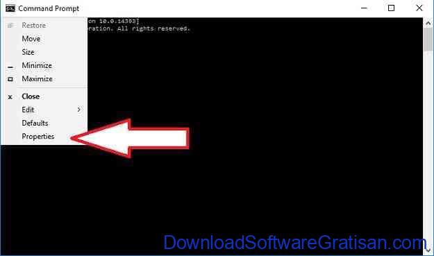 Konfigurasi transparansi dalam Command Prompt Langkah 1