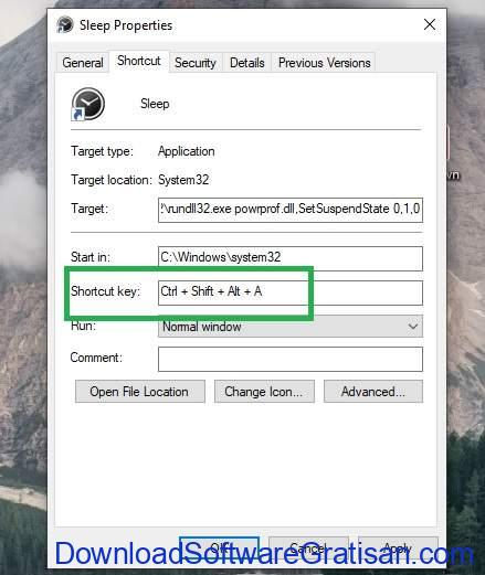 Menetapkan Pintasan Keyboard ke Perintah sleep kustom yang telah dibuat - Cara Shutdown atau Sleep di Windows 10 Dengan Shortcut