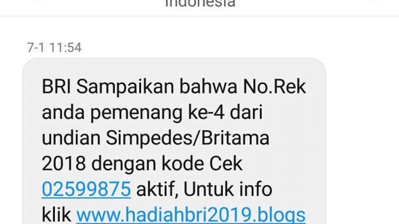 Modus Penipuan Sms Undian Simpedes Britama Bri 2020