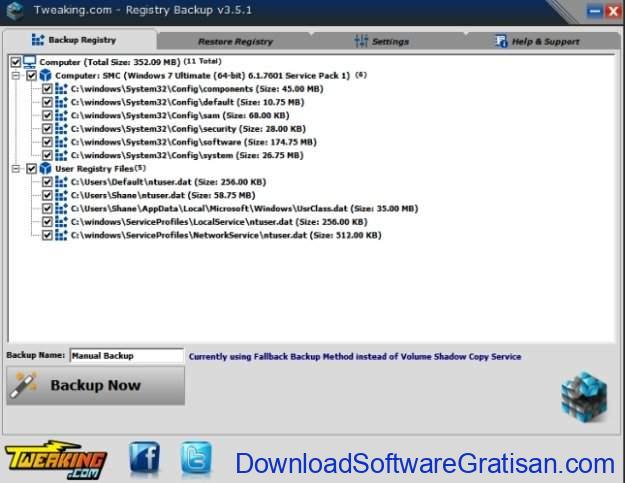 Tweaking.com Registry Backup