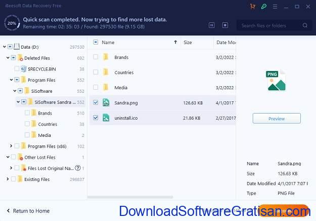hasil scanning ibeesoft free data recovery - memulihkan foto video dokumen yang dihapus di pc windows secara gratis